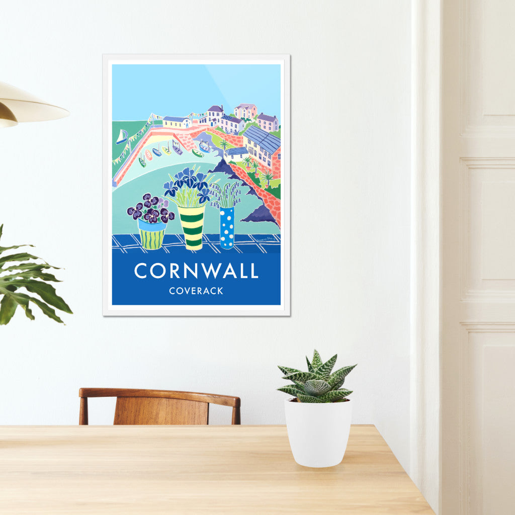 Coverack Art Prints of Cornwall by Cornish Artist Joanne Short. Vintage Style Poster Print Art for Homes. Cornwall Art Gallery