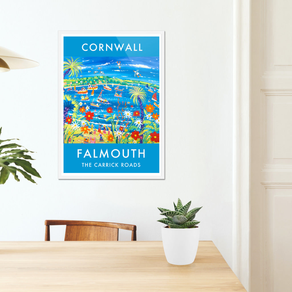 Vintage Style Seaside Travel Poster by John Dyer. Carrick Roads, Falmouth, Cornwall