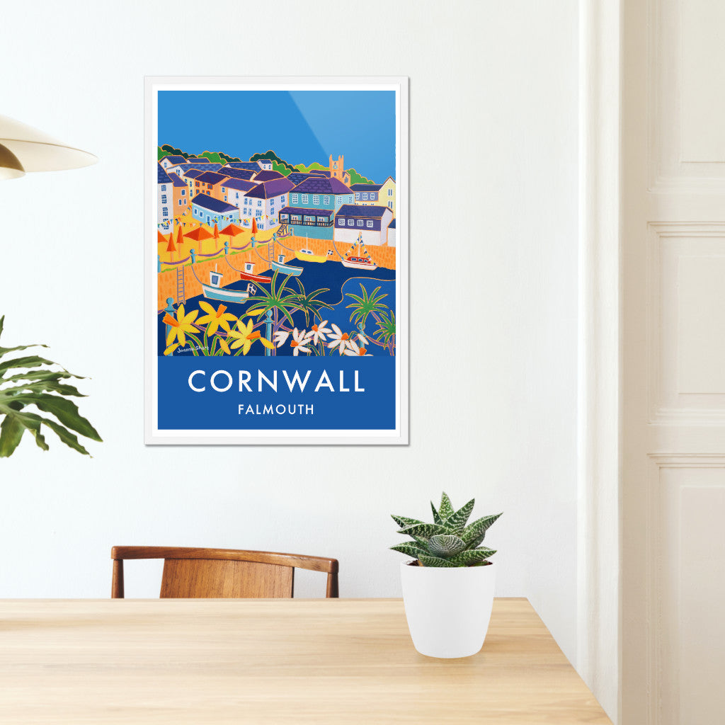 Falmouth, Customs House Quay Art Prints of Cornwall by Cornish Artist Joanne Short. Cornwall Art Gallery, Vintage Style Posters.