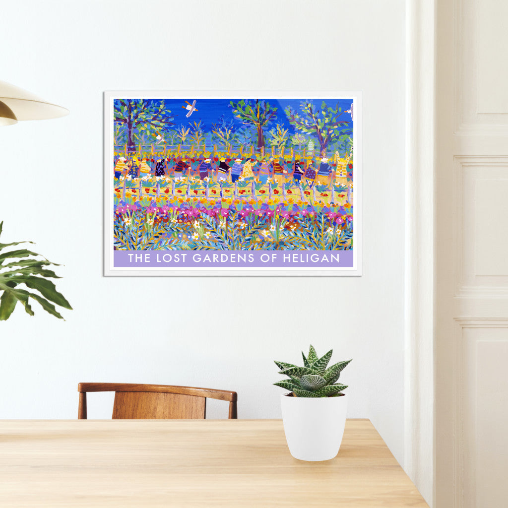 Vintage Style Travel Art Poster Print. The Lost Gardens of Heligan, Rows of People and Plants. Cornish Artist John Dyer