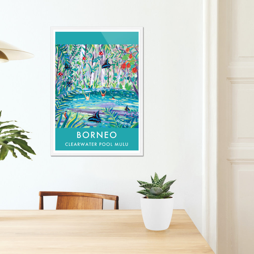 Vintage Style Travel Poster by John Dyer. Clearwater Pool, Mulu, Borneo