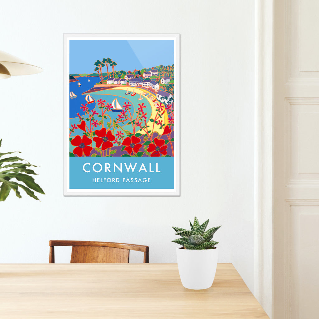 Helford Passage Art Prints of Cornwall by Cornish Artist Joanne Short. Art for Homes Vintage Style Poster Print. Cornwall Art Gallery