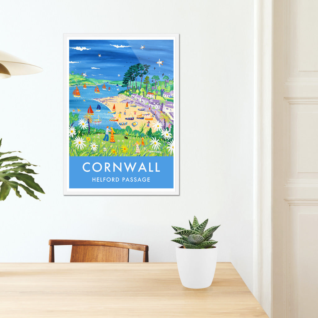 Helford Passage Art Prints of Cornwall by Cornish Artist John Dyer. Vintage Style Poster Print Art for Homes. Cornwall Art Gallery