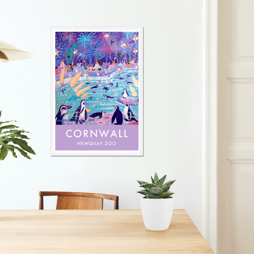 Vintage Style Penguin Pool Poster Art Print by John Dyer. Purple Penguin Party Newquay Zoo