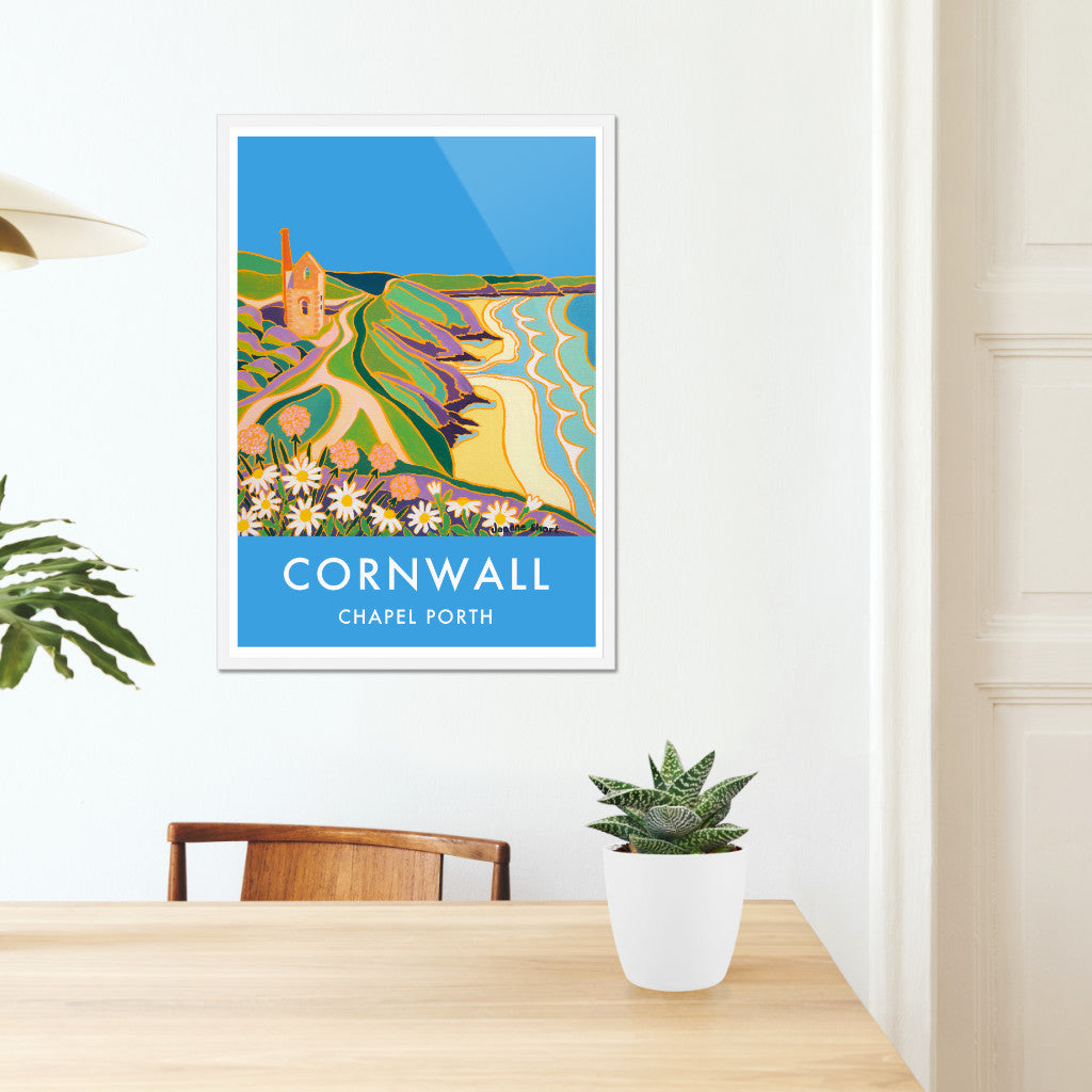 Vintage Style Seaside Travel Wall Art Print of Chapel Porth, St Agnes by Joanne Short