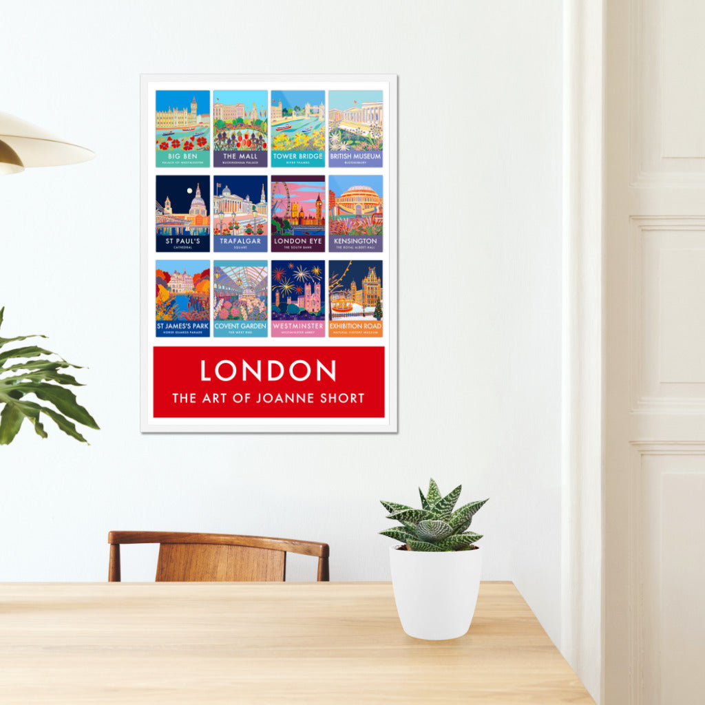 Vintage Style Travel Art Poster Print by Joanne Short of London Landmarks Montage
