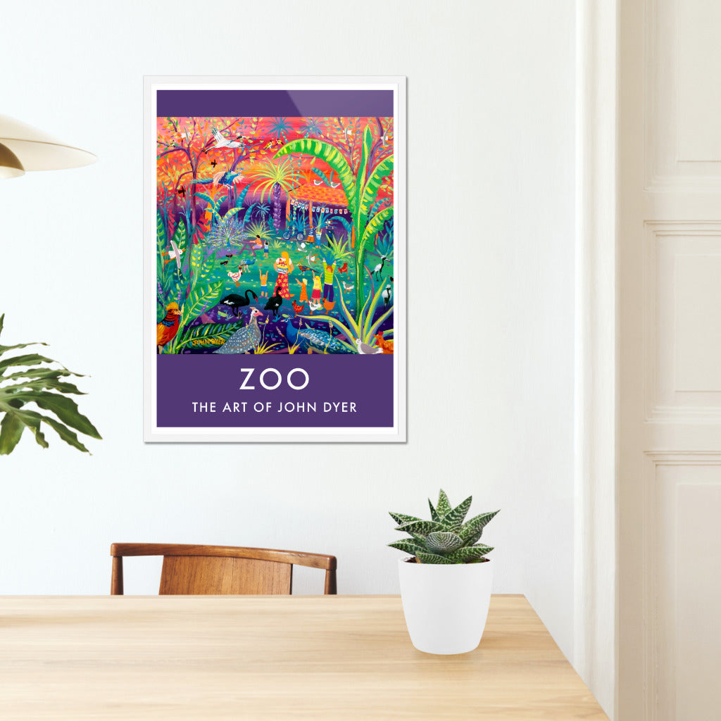 Vintage Style Travel Poster Art Print by Cornish Artist John Dyer of Newquay Zoo Happy Bird Day, Cornwall
