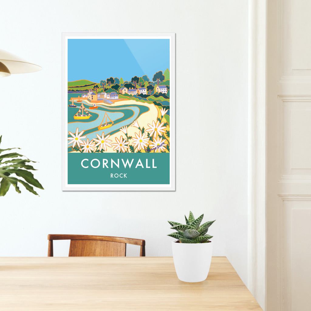 Rock, Camel Estuary Art Print by Cornish Artist Joanne Short. Cornwall Art Gallery, Vintage Style Poster Prints of Cornwall.