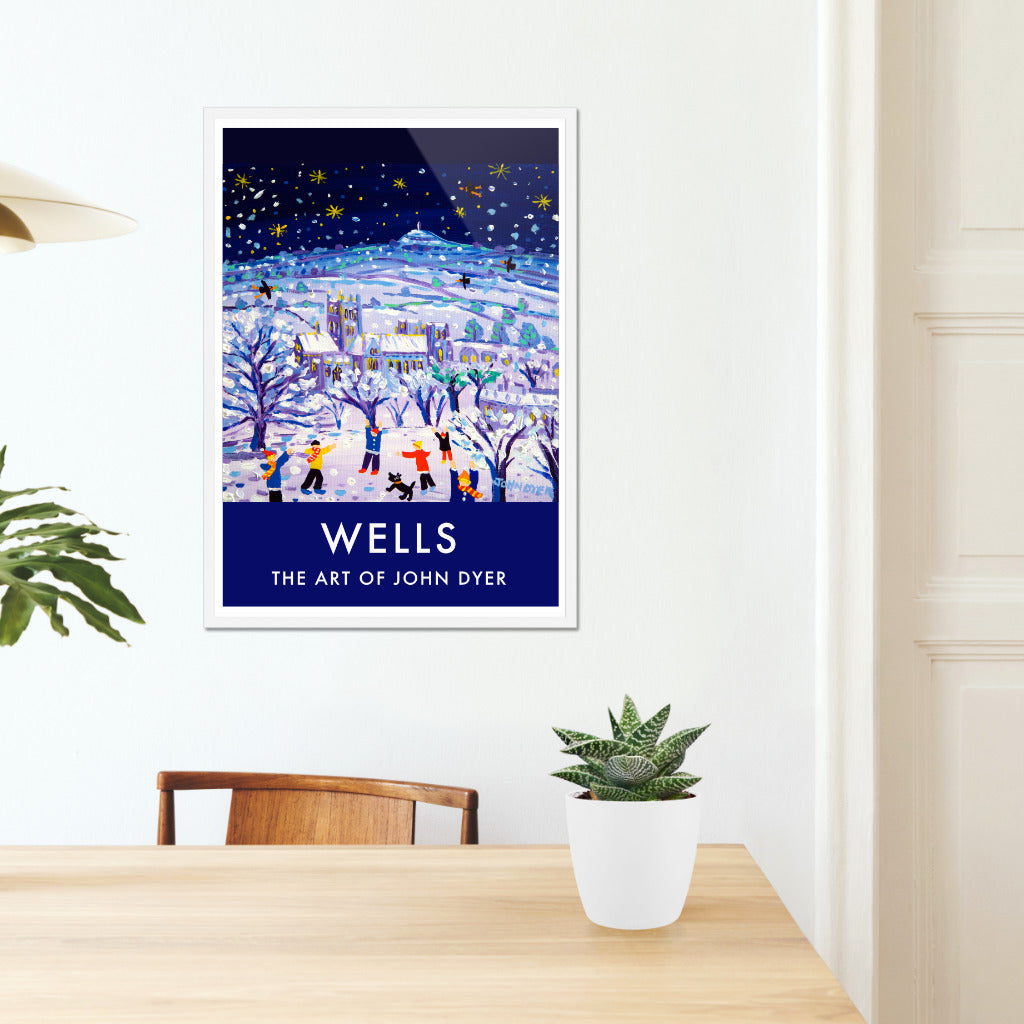 Vintage Style Travel Wall Art Poster Print by John Dyer of Wells in the Snow. Somerset Art Gallery