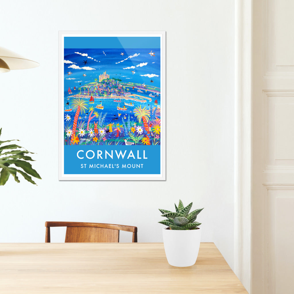 Vintage Style Seaside Travel Poster Art Prints by Cornish Artist John Dyer. Springtime, St Michael&#39;s Mount Cornwall