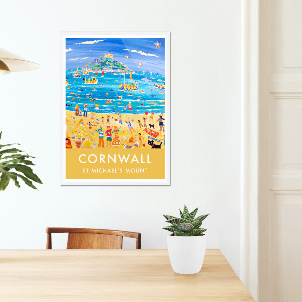 Vintage Style Seaside Travel Poster Art Print by Cornish Artist John Dyer. St Michael&#39;s Mount Cornwall