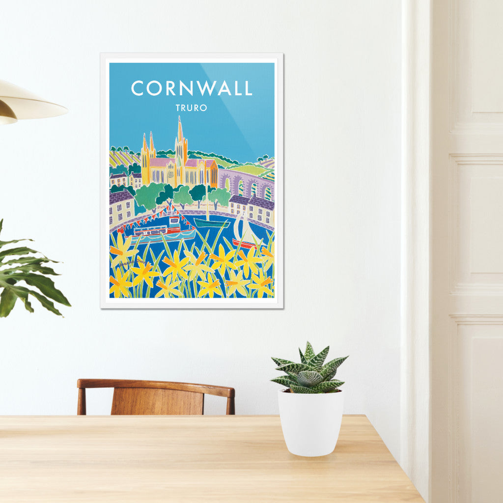 Truro City Art Print by Cornish Artist Joanne Short. Cornwall Art Gallery, Vintage Style Poster Prints of Cornwall.