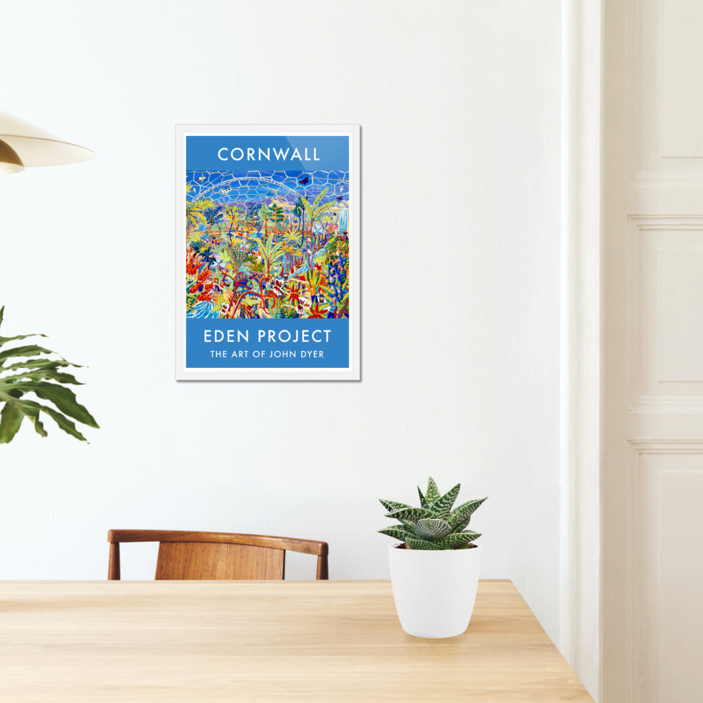 Vintage Style Art Poster Print by Cornish Artist John Dyer of The Eden Project Rainforest Garden Biome Cornwall