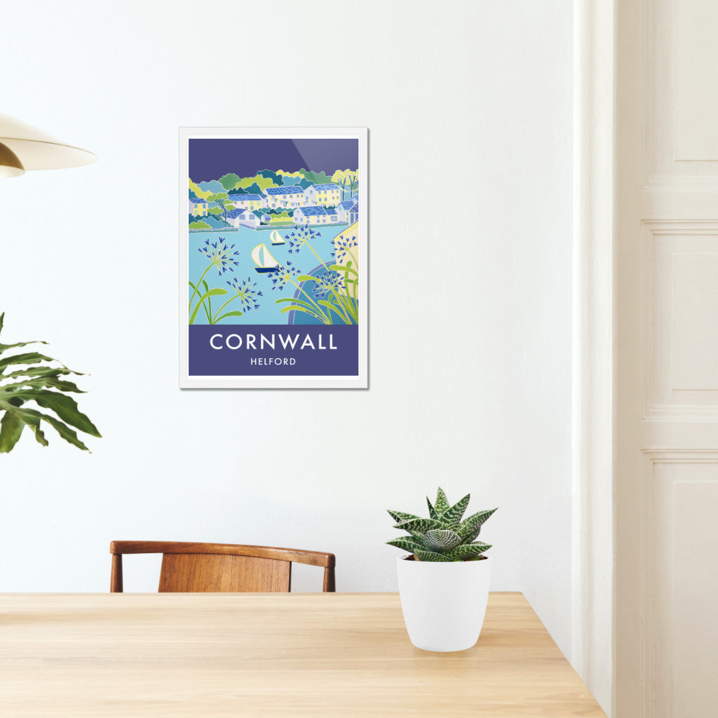 Helford Village Art Prints of Cornwall by Cornish Artist Joanne Short. Vintage Style Poster Print Art for Homes. Cornwall Art Gallery