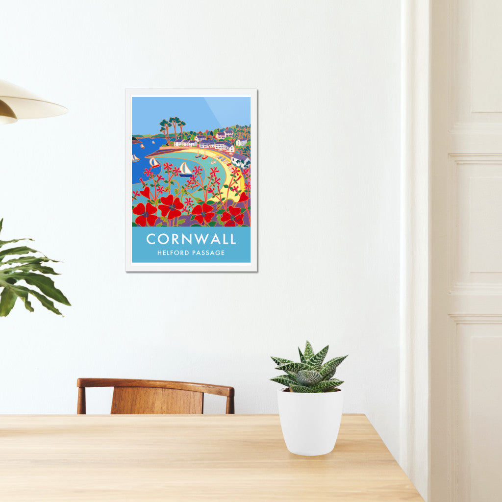 Helford Passage Art Prints of Cornwall by Cornish Artist Joanne Short. Art for Homes Vintage Style Poster Print. Cornwall Art Gallery