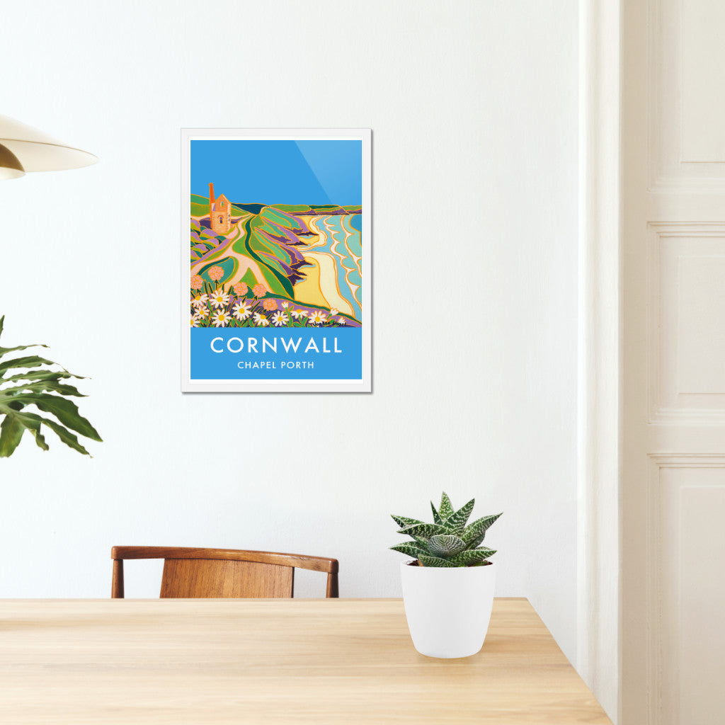 Vintage Style Seaside Travel Wall Art Print of Chapel Porth, St Agnes by Joanne Short
