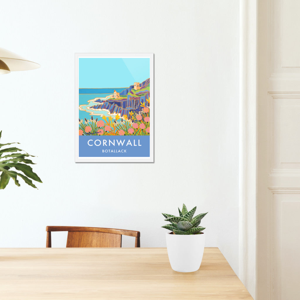 Botallack Tin Mines Art Prints of Cornwall by Cornish Artist Joanne Short. Vintage Style Poster Print Art for Homes. Cornwall Art Gallery