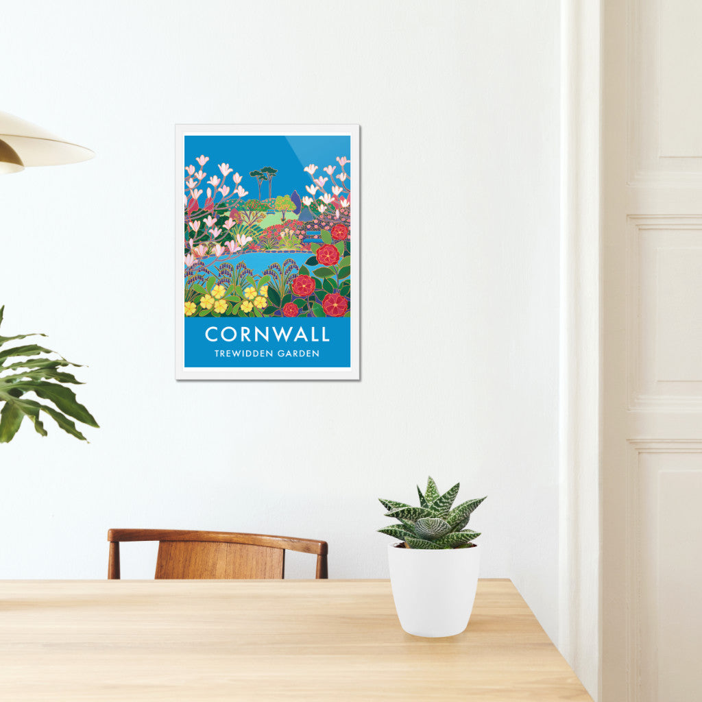 Vintage Style Seaside Travel Poster by Joanne Short of Trewidden Garden, Penzance, Cornwall