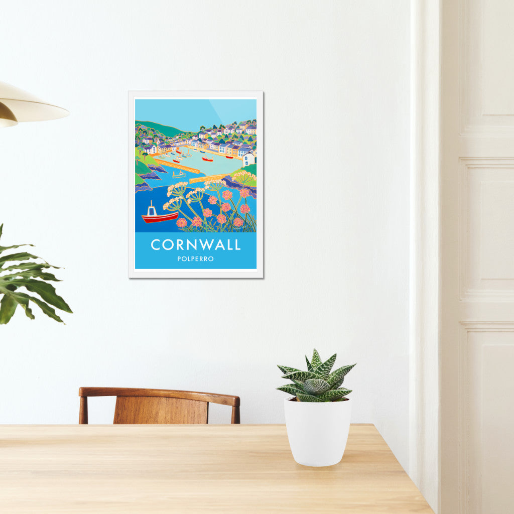 Polperro Art Prints of Cornwall by Cornish Artist Joanne Short. Vintage Style Poster Print Art for Homes. Cornwall Art Gallery