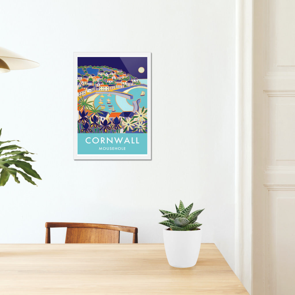 Mousehole Harbour Art Prints of Cornwall by Cornish Artist Joanne Short. Vintage Style Poster Print Art for Homes. Cornwall Art Gallery