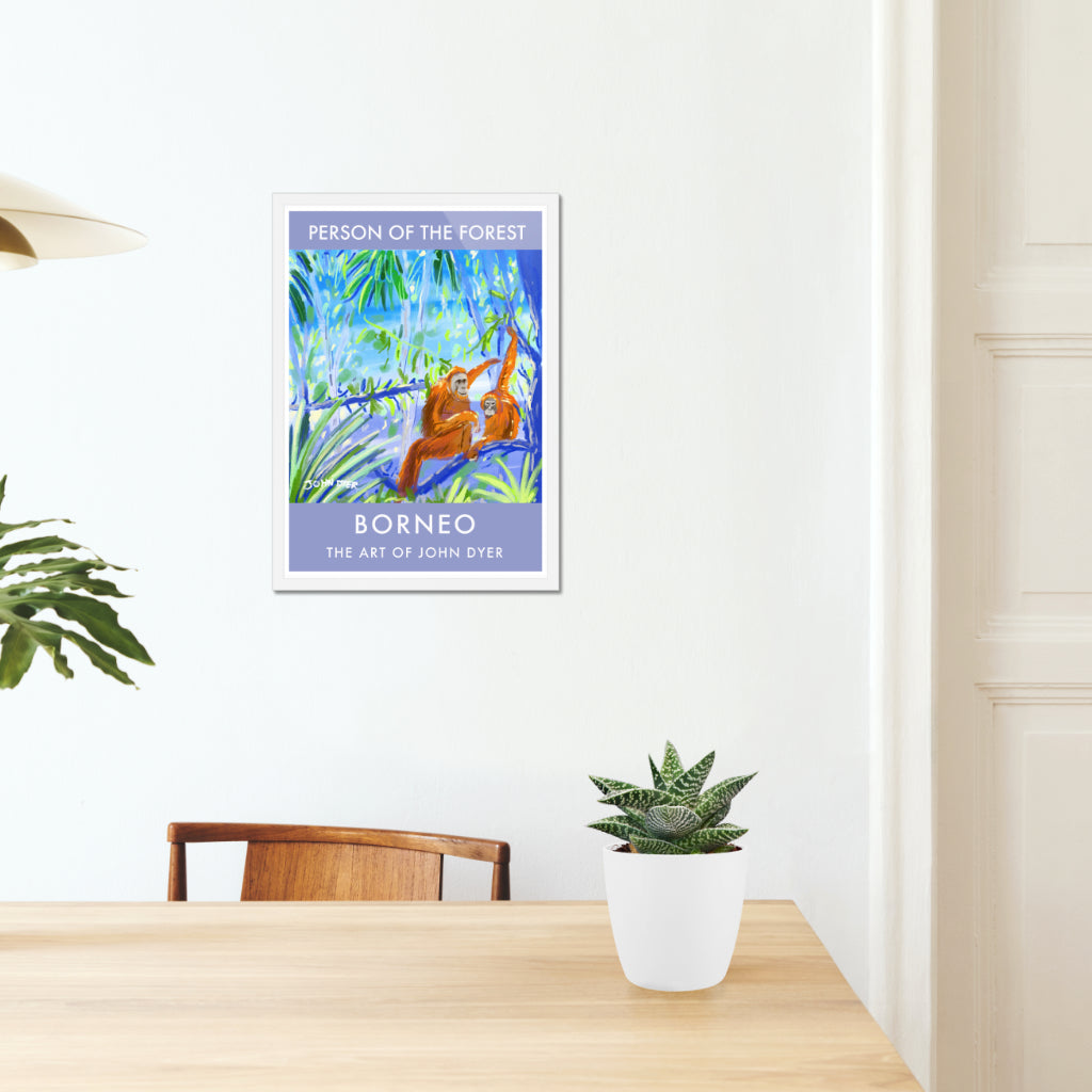 Wild Orangutans Vintage Style Travel Poster Art Print by John Dyer. Person of the Forest, Borneo Rainforest