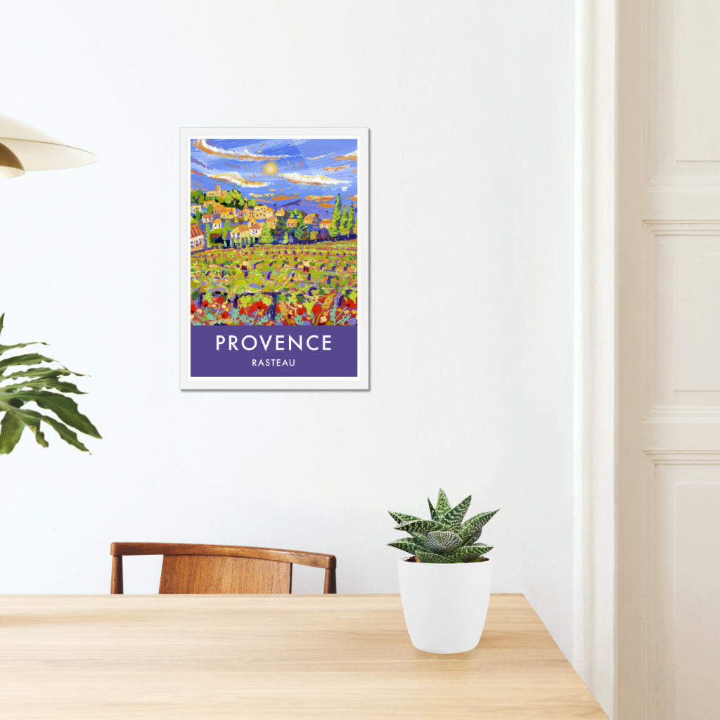 Rasteau, Provence, France. Sunset Vineyard. Vintage Style Travel Poster Print by John Dyer