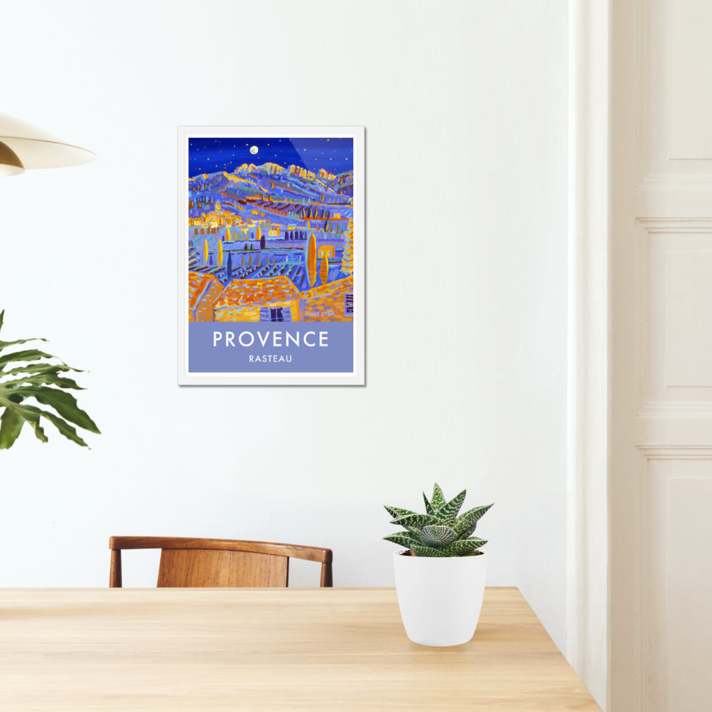French Wall Art Print. Full Moon Rasteau, Vaucluse, Provence, France. Vintage Style Travel Art Poster by John Dyer