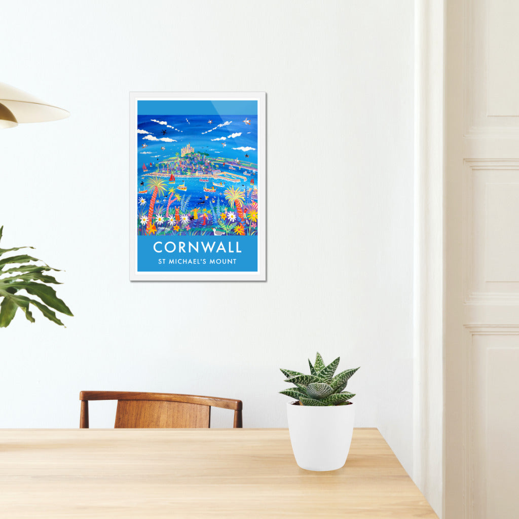 Vintage Style Seaside Travel Poster Art Prints by Cornish Artist John Dyer. Springtime, St Michael&#39;s Mount Cornwall
