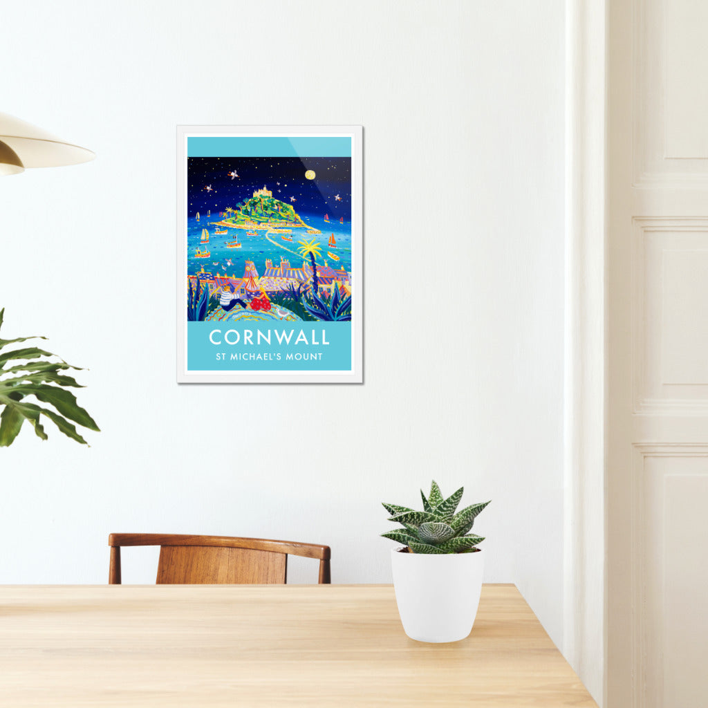 Vintage Style Seaside Travel Poster Print by John Dyer. Full Moon St Michael&#39;s Mount Cornwall