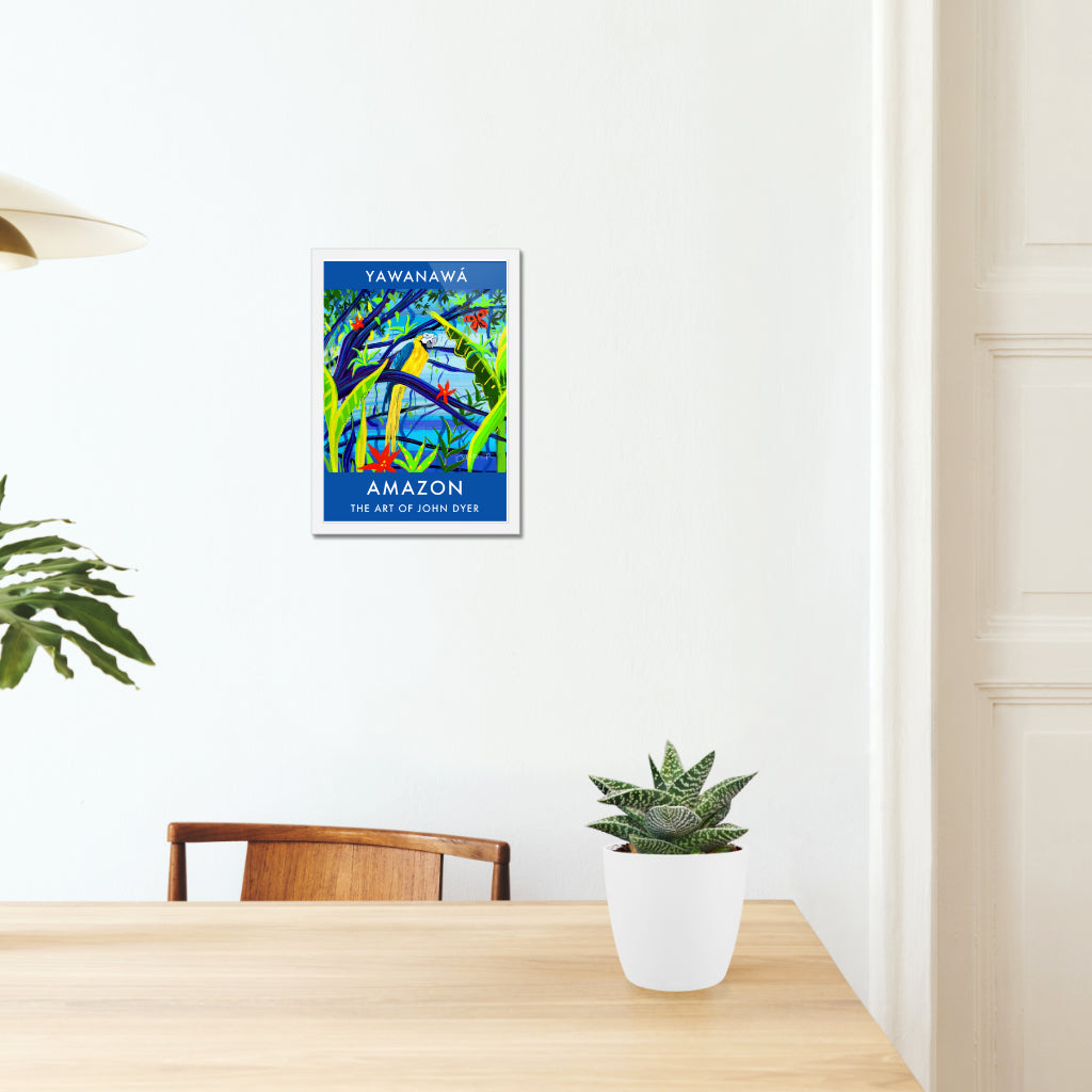 Vintage Style Wall Art Jungle Poster Art Print by John Dyer. Amazon Rainforest Blue and Yellow Macaw Parrot