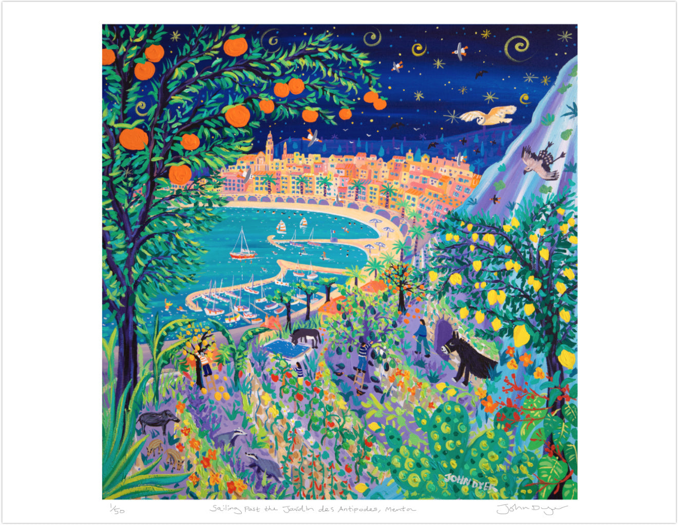 Limited Edition French Prints by John Dyer. 'Sailing Past the Jardin Des Antipodes, Menton, France'. 