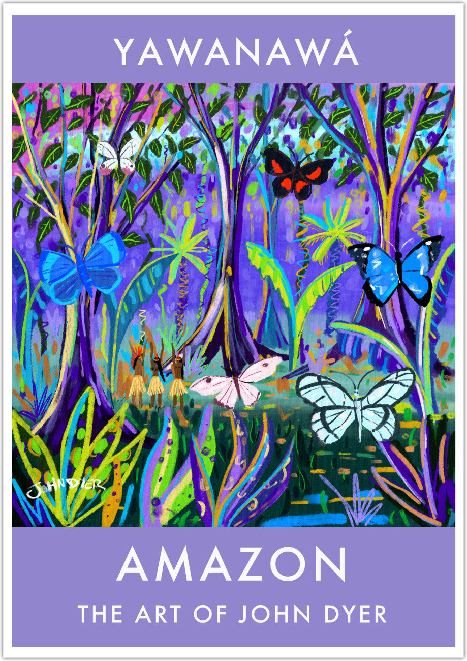 Vintage Style Jungle Poster Art Print by John Dyer. Amazon Rainforest Butterflies