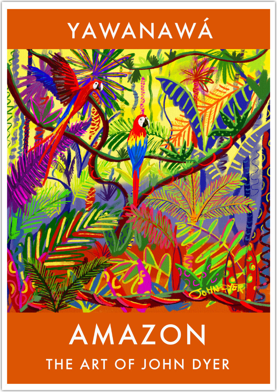 Vintage Style Jungle Wall Art Poster Print by John Dyer. Amazon Rainforest Jungle Parrots