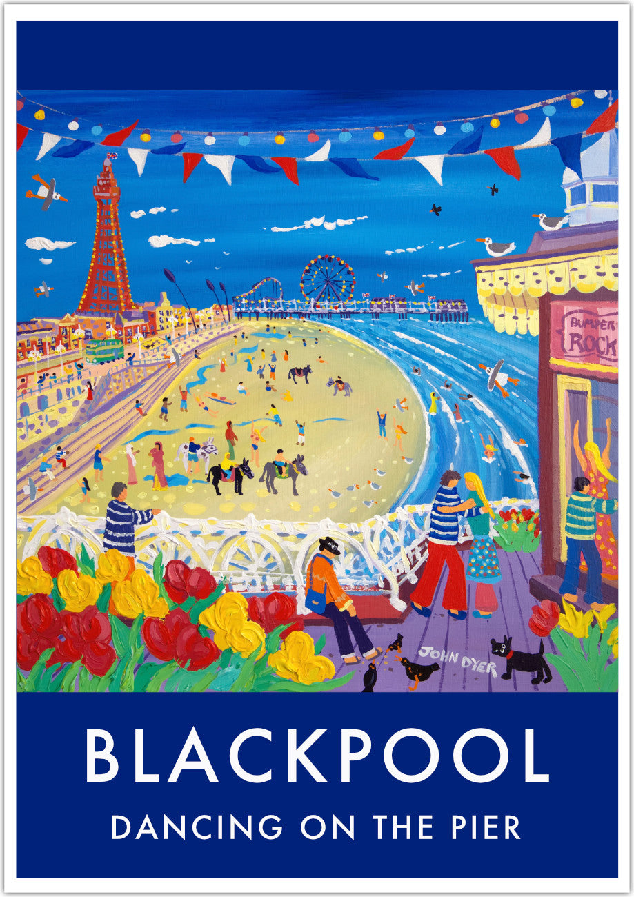 Vintage Style Travel Wall Art Poster Print by John Dyer. Dancing on the Pier, Blackpool