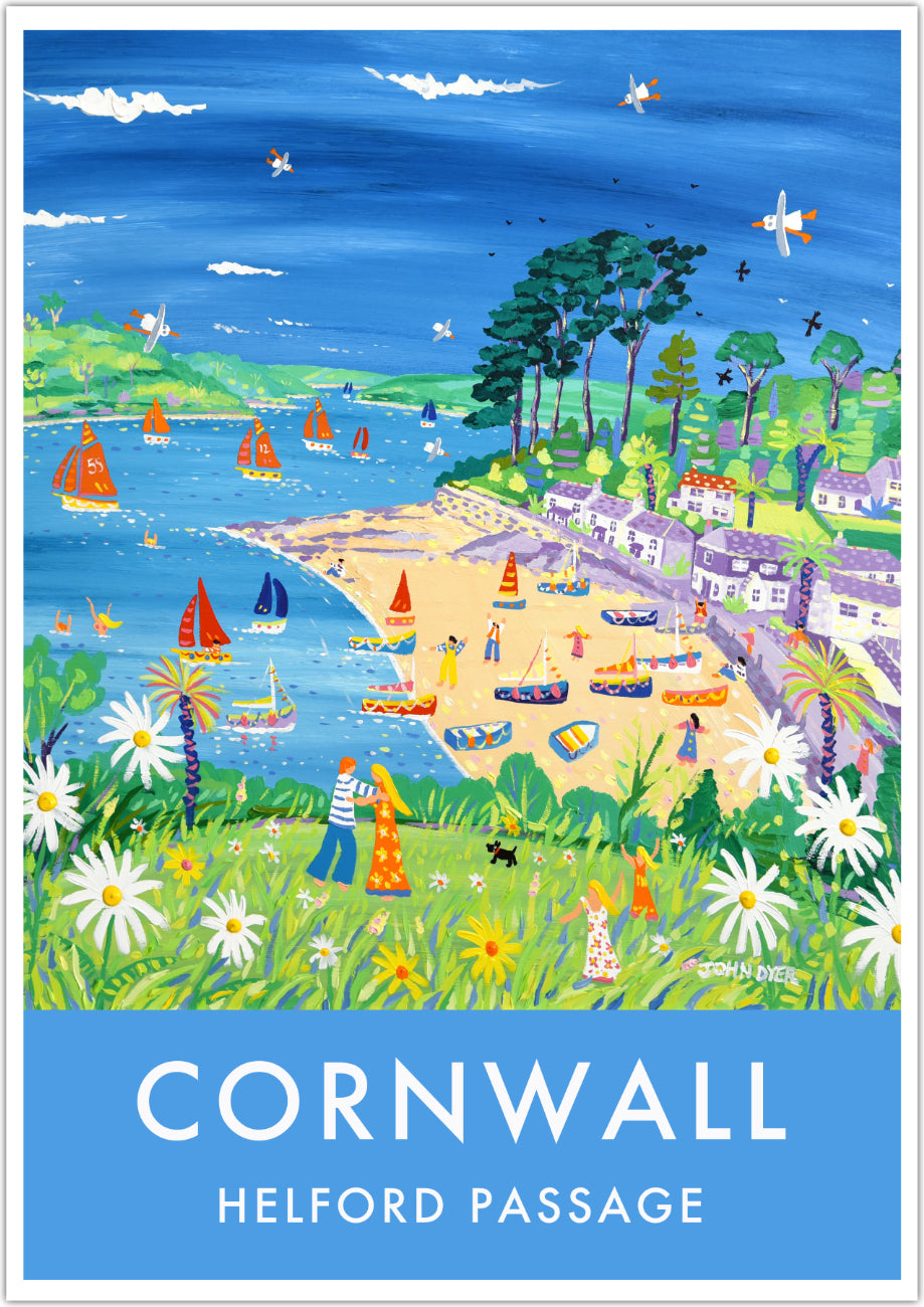 Helford Passage Art Prints of Cornwall by Cornish Artist John Dyer. Vintage Style Poster Print Art for Homes. Cornwall Art Gallery