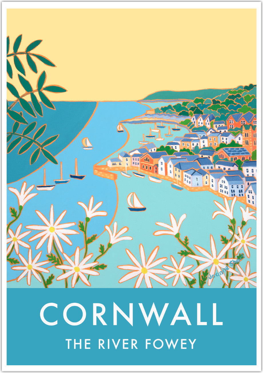 River Fowey Art Prints of Cornwall by Cornish Artist Joanne Short. Vintage Style Poster Print Art for Homes. Cornwall Art Gallery