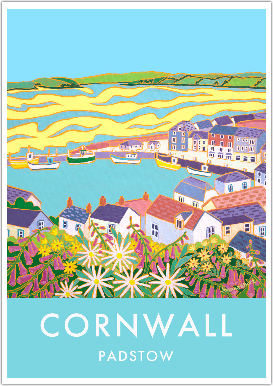 Padstow Art Prints of Cornwall by Cornish Artist Joanne Short. Cornwall Art Gallery, Vintage Style Posters.