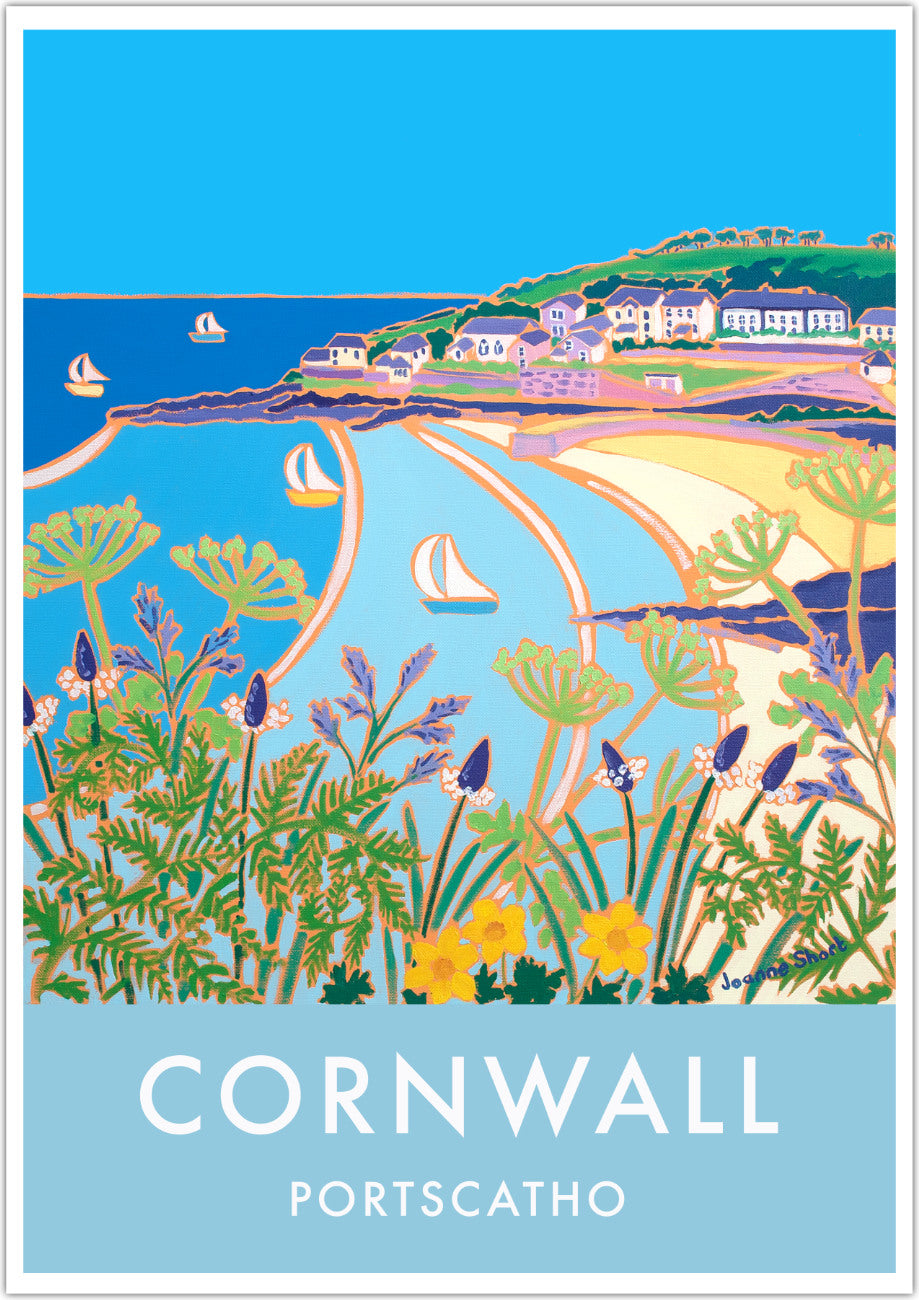Portscatho Art Prints of Cornwall by Cornish Artist Joanne Short. Vintage Style Poster Print Art for Homes. Cornwall Art Gallery