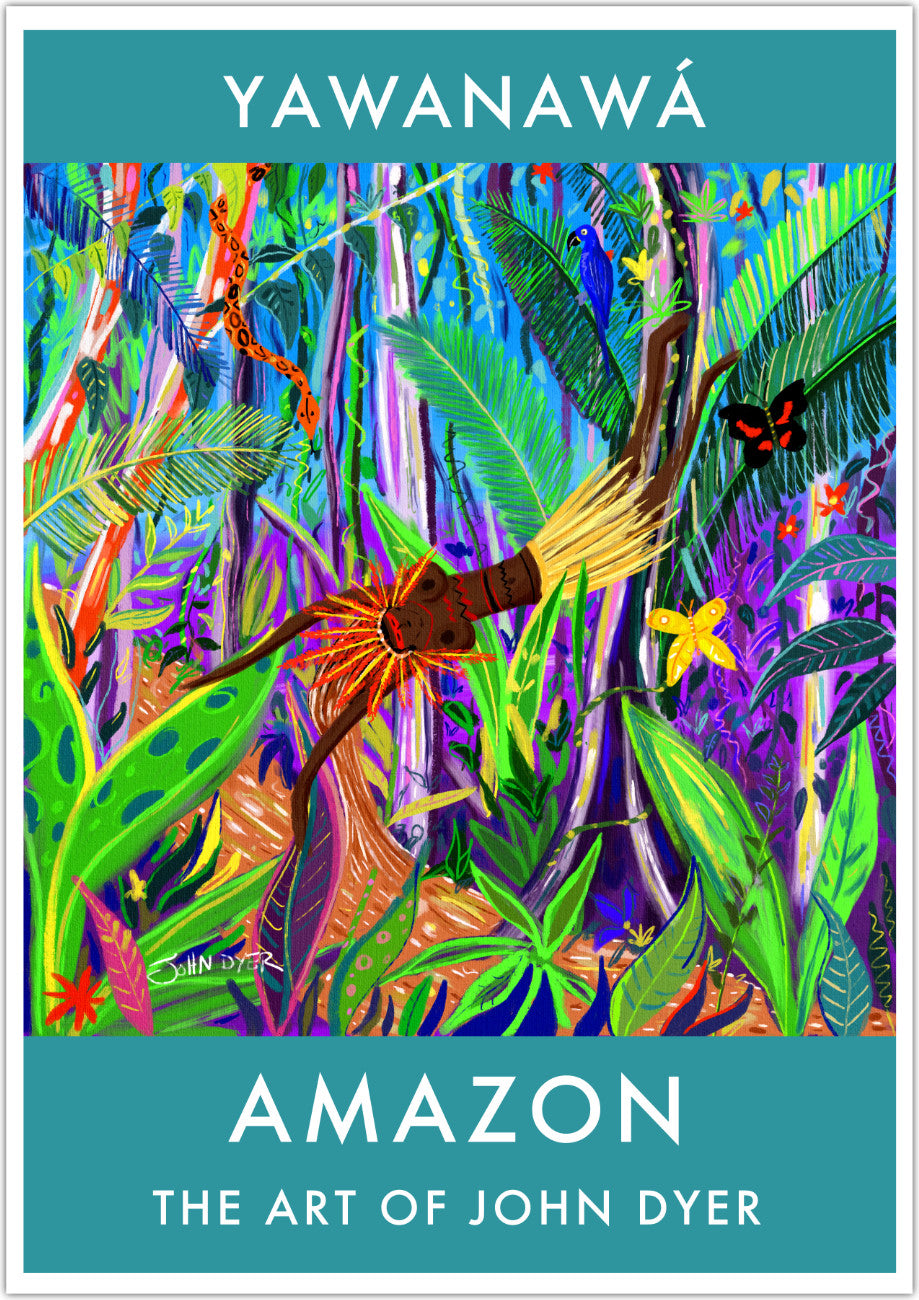 Vintage Style Jungle Art Poster Print by John Dyer. Yuxi Yuve, the Amazon Water Spirit