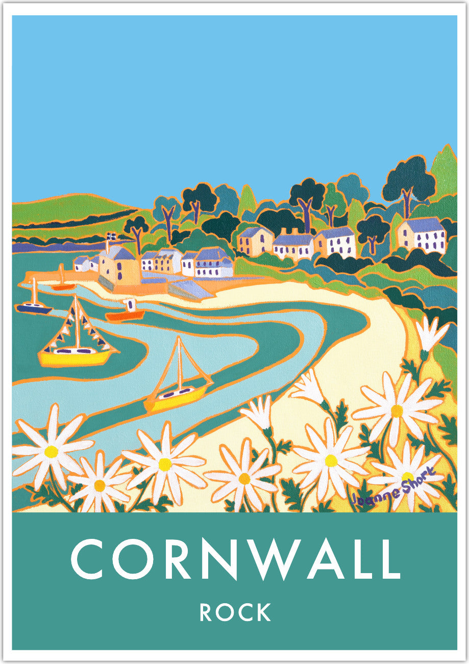 Rock, Camel Estuary Art Print by Cornish Artist Joanne Short. Cornwall Art Gallery, Vintage Style Poster Prints of Cornwall.