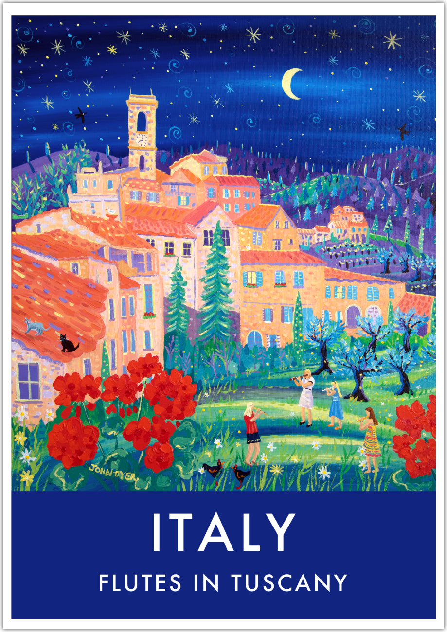 Vintage Style Travel Art Poster Print of Flutes in Tuscany, Tereglio, Italy by John Dyer