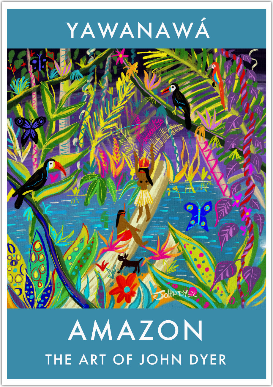 Vintage Style Travel Art Poster Print by John Dyer. Sacred Amazon Rainforest Jungle.