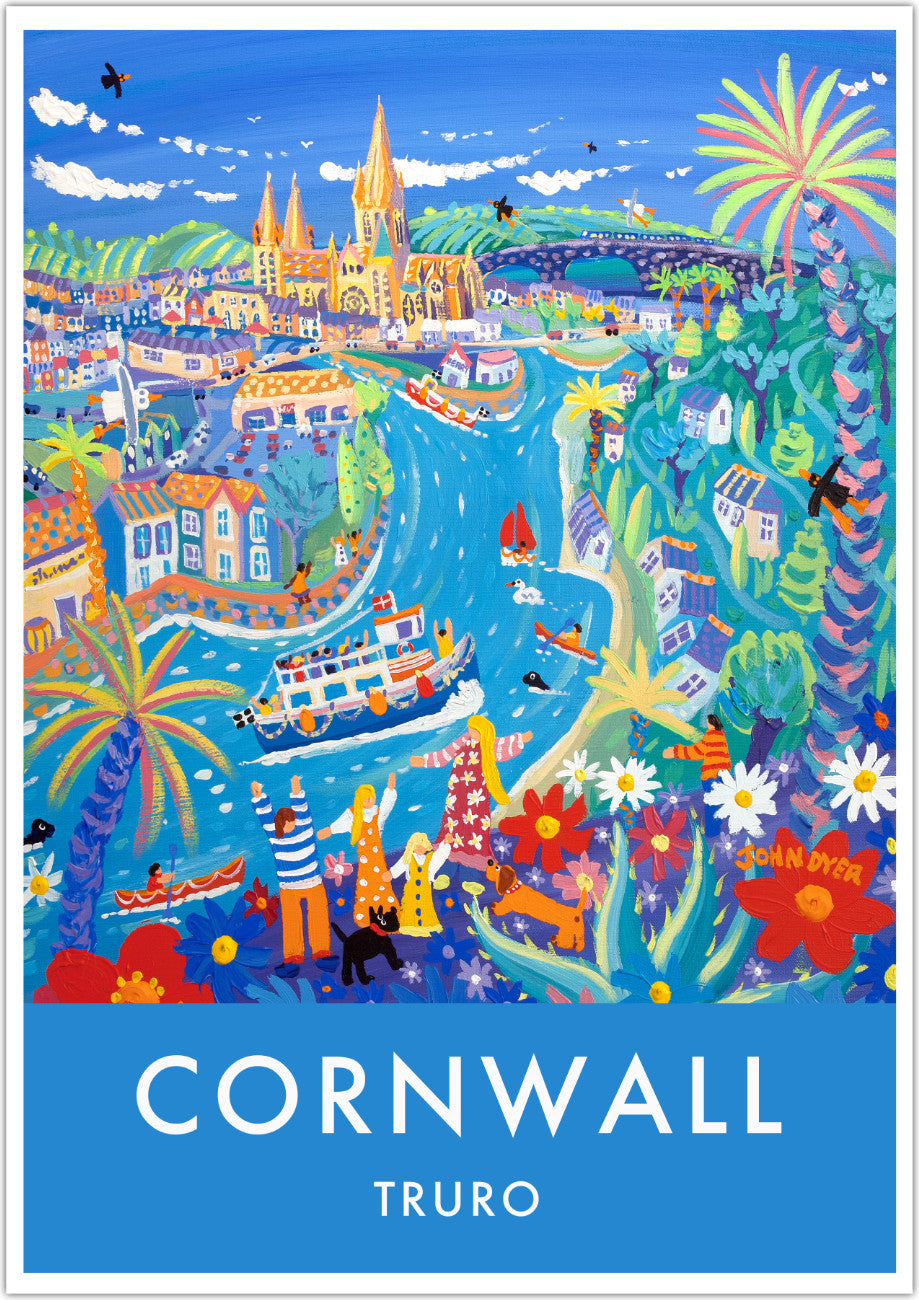 Truro Art Print by Cornish Artist John Dyer. Cornwall Art Gallery, Vintage Style Poster Prints of Cornwall.