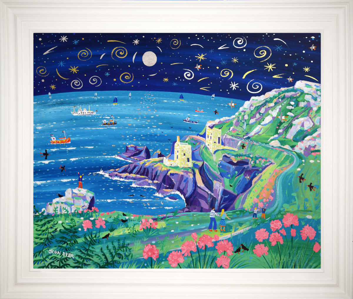 &#39;Shooting Stars over Botallack&#39;. 33 x 40 inches original art acrylic on board. Paintings of Cornwall by Cornish Artist John Dyer from our Cornwall Art Gallery