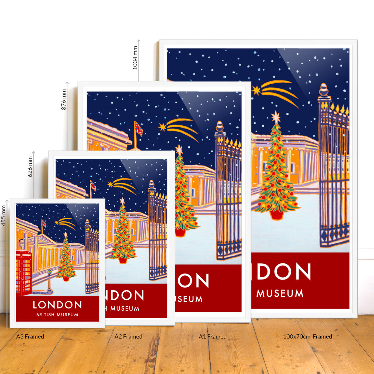 Vintage Style Travel Art Poster Print by Joanne Short of The British Museum, London. Christmas.