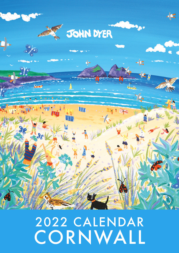 Front Cover featuring Holywell Bay of Cornwall Art UK Calendar 2022 by Artist John Dyer