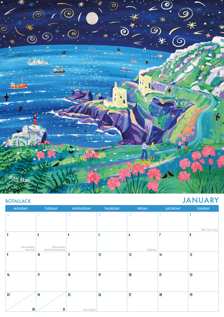 2023 Cornwall Art Calendar by Cornish Artist John Dyer. UK Dates & Holidays.