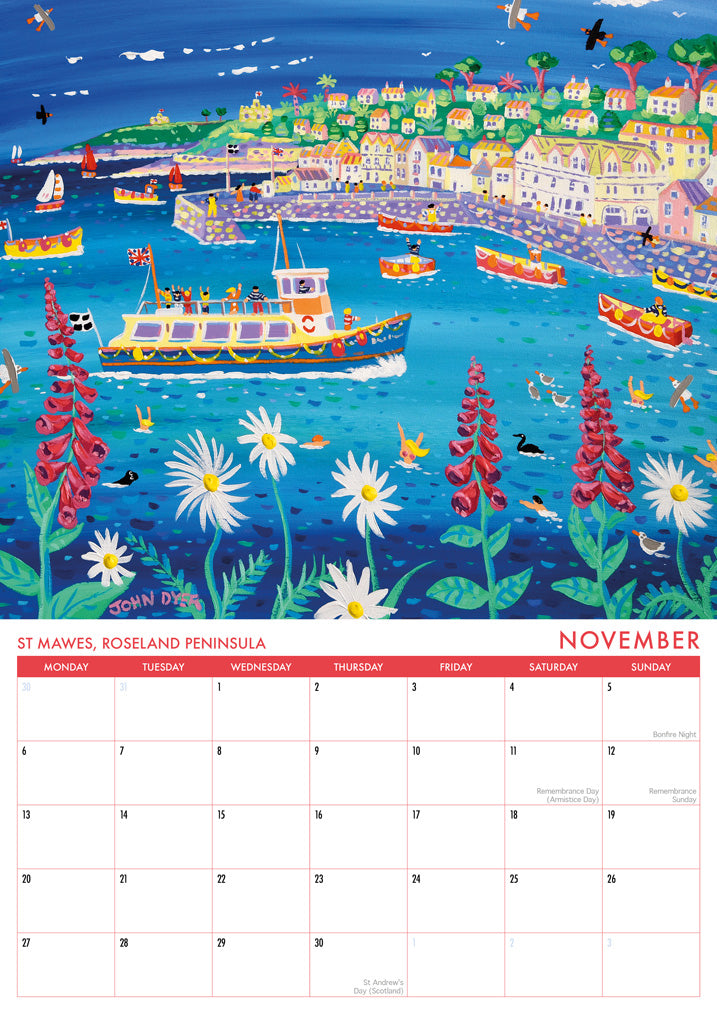 2023 Cornwall Art Calendar by Cornish Artist John Dyer. UK Dates &amp; Holidays.