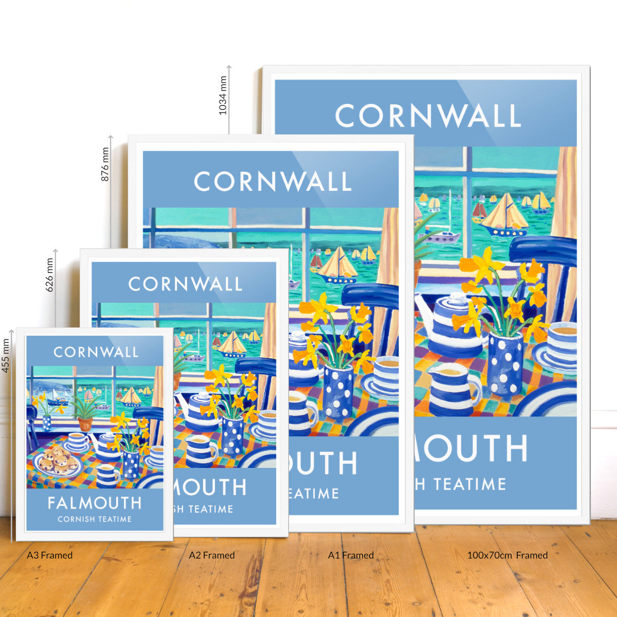 Vintage Style Seaside Travel Poster by John Dyer. Cornish Cream Tea, Falmouth, Cornwall.