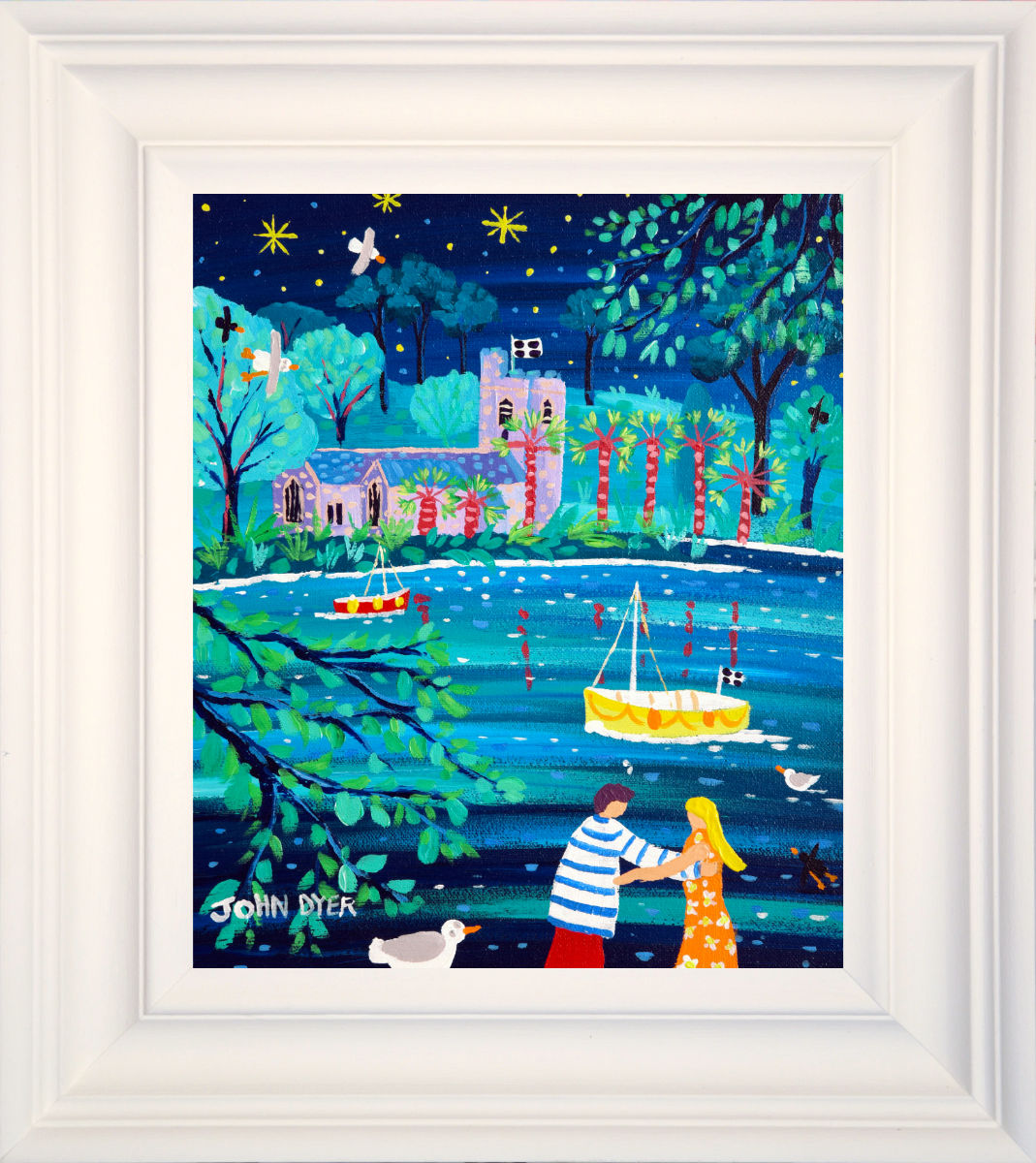 &#39;Dancing under the Stars, St Just in Roseland&#39;, 12x10 inches acrylic on canvas. Cornwall Painting by Cornish Artist John Dyer. Cornish Art from our Cornwall Art Gallery